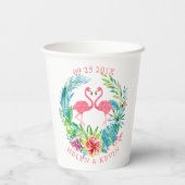 ピンクのフラミンゴカラフルス熱帯花リース 紙コップ (裏面)