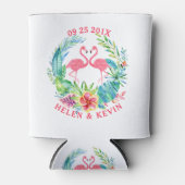 ピンクのフラミンゴカラフルス熱帯花リース 缶クーラー (正面)