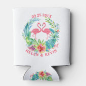 ピンクのフラミンゴカラフルス熱帯花リース 缶クーラー (裏面)