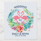 ピンクのフラミンゴカラフルス熱帯花ワラッパ ワインラベル (シングルラベル)