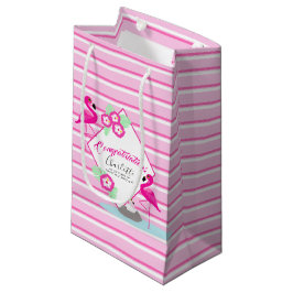ピンクのフラミンゴキャンデーのストライブ柄のベビーシャワーのギフトバッグ スモールペーパーバッグ