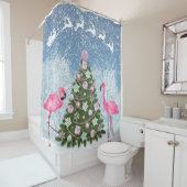 ピンクのフラミンゴクリスマスツリーシャワーカーテン シャワーカーテン (インサイチュ)
