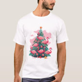 ピンクのフラミンゴクリスマスツリー Tシャツ (正面)