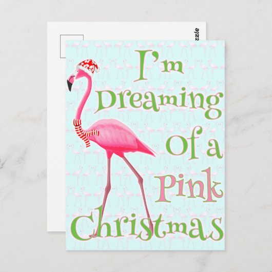 ピンクのフラミンゴクリスマス ポストカード (正面/裏面)