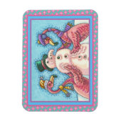 ピンクのフラミンゴスの雪だるま、おもしろいクリスマスバード マグネット (縦)