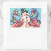 ピンクのフラミンゴスの雪だるま、おもしろいクリスマスバード 長方形シール (バッグ)