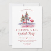 ピンクのフラミンゴスクリスマスインジュアルカクテルパーティー 招待状 (正面)