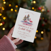 ピンクのフラミンゴスクリスマスインジュアルカクテルパーティー 招待状