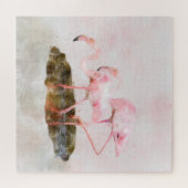 ピンクのフラミンゴスコンパニオンウォーター色 ジグソーパズル (横)