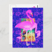 ピンクのフラミンゴスシェルとハイビスカスアートの科 ポストカード (正面/裏面)