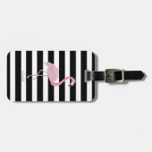 ピンクのフラミンゴストライプスのオンパーソナライズされた- ラゲッジタグ (正面横)