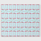 ピンクのフラミンゴスメリークリスマスパターンブルー ラッピングペーパー (フラット)