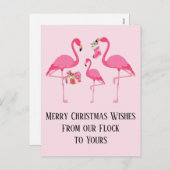 ピンクのフラミンゴスメリークリスマス シーズンポストカード (正面/裏面)
