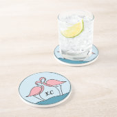 ピンクのフラミンゴスモノグラムアートまたはフォトサンドストーン コースター (側面)