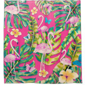 ピンクのフラミンゴス熱帯植物性バタフライガーデン シャワーカーテン (正面)