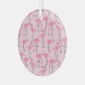 ピンクのフラミンゴセット、熱帯の夏のパターン。 ガラスオーナメント (正面左)