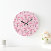 ピンクのフラミンゴセット、熱帯の夏のパターン。 ラージ壁時計 (ホーム)