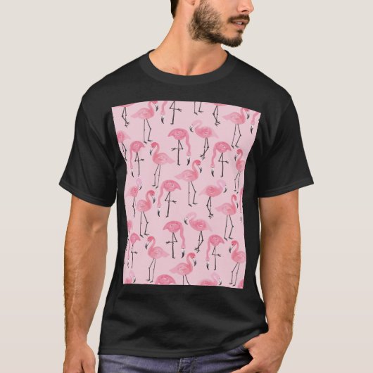 ピンクのフラミンゴセット、熱帯の夏のパターン。 Tシャツ (正面)