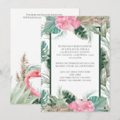 ピンクのフラミンゴトロピカルウェディングの詳細 エンクロージャーカード (正面/裏面)