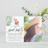 ピンクのフラミンゴトロピカルウォーターカラールアウ卒業 招待状 (スタンド正面)