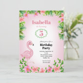 ピンクのフラミンゴトロピカルガールズバースデー 招待状 (スタンド正面)