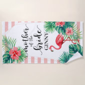 ピンクのフラミンゴトロピカルマザーオブザブライドカスタム ビーチタオル (正面)