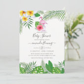 ピンクのフラミンゴトロピカル ウォーターカラー ガール ベビーシャワー 招待状 (スタンド正面)