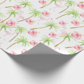ピンクのフラミンゴハイビスカスフラワートロピカルパーム ラッピングペーパー (角)