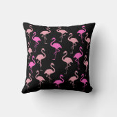 ピンクのフラミンゴパターンブラック クッション (裏面)