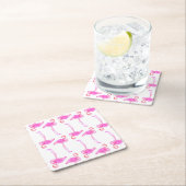 ピンクのフラミンゴパターン2 スクエアペーパーコースター (インサイチュ)