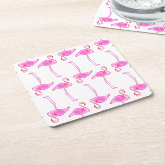 ピンクのフラミンゴパターン2 スクエアペーパーコースター (アングル)