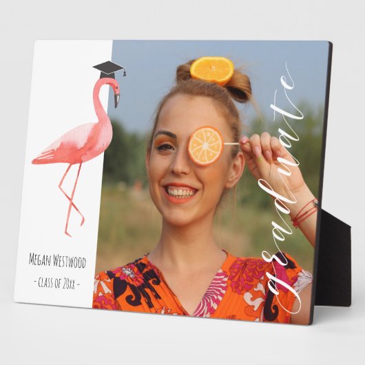 ピンクのフラミンゴパーソナライズされた卒業写真プラーク フォトプラーク (側面)