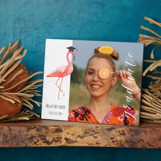 ピンクのフラミンゴパーソナライズされた卒業写真プラーク フォトプラーク (側面)