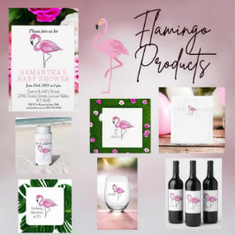 ピンクのフラミンゴパーソナライズされた赤ちゃんシャワー ワインラベル