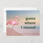 ピンクのフラミンゴビーチサンセットアンケート場所 案内ポストカード (正面/裏面)