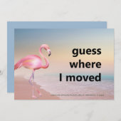 ピンクのフラミンゴビーチサンセットアンケート場所 案内状 (正面/裏面)