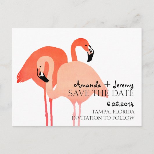 ピンクのフラミンゴビーチ Save The Date 案内ポストカード (正面)