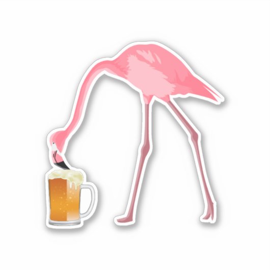 ピンクのフラミンゴビール恋人 シール (正面)