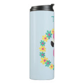 ピンクのフラミンゴピンクと青の花 タンブラー (回転左)