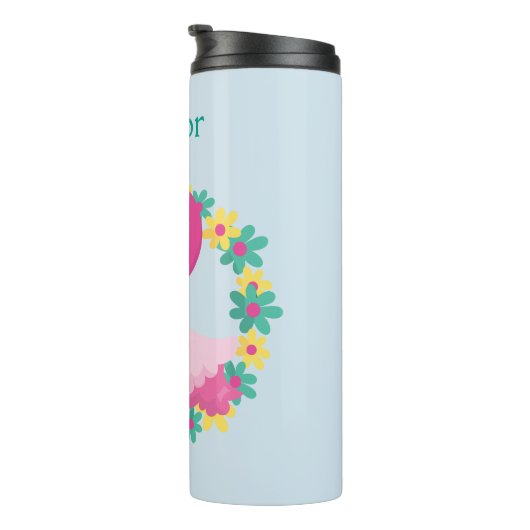 ピンクのフラミンゴピンクと青の花 タンブラー (回転右)