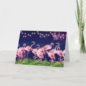 ピンクのフラミンゴメリーの群れクリスマスフラミンゴ シーズンカード (裏面)