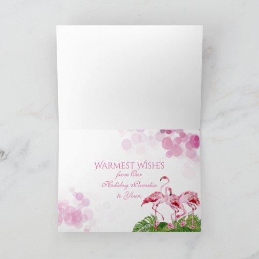 ピンクのフラミンゴメリーの群れクリスマスフラミンゴ シーズンカード (内部)