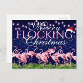 ピンクのフラミンゴメリーの群れクリスマスフラミンゴ シーズンポストカード (正面/裏面)