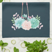 ピンクのフラミンゴヤシの木とフローラ多肉類 キッチンタオル (折り畳み)