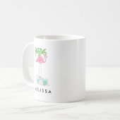 ピンクのフラミンゴヤシの木とフローラ多肉類 コーヒーマグカップ (正面左)