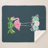 ピンクのフラミンゴヤシの木とフローラ多肉類 シェルパブランケット (正面(横))