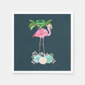 ピンクのフラミンゴヤシの木とフローラ多肉類 スタンダードカクテルナプキン (正面)