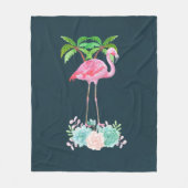 ピンクのフラミンゴヤシの木とフローラ多肉類 フリースブランケット (正面)