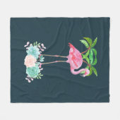 ピンクのフラミンゴヤシの木とフローラ多肉類 フリースブランケット (正面(横))