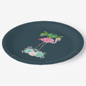 ピンクのフラミンゴヤシの木とフローラ多肉類 ペーパープレート (アングル)